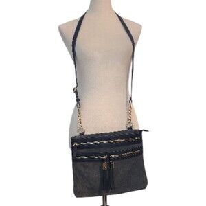 Spartina 449 Navy Blue Suede & Leather Crossbody Shoulder Bag Purse Timeless